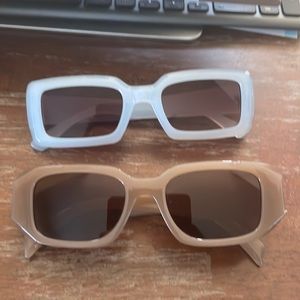 Set of 2 rectangular chunky brown and blue sunglasses